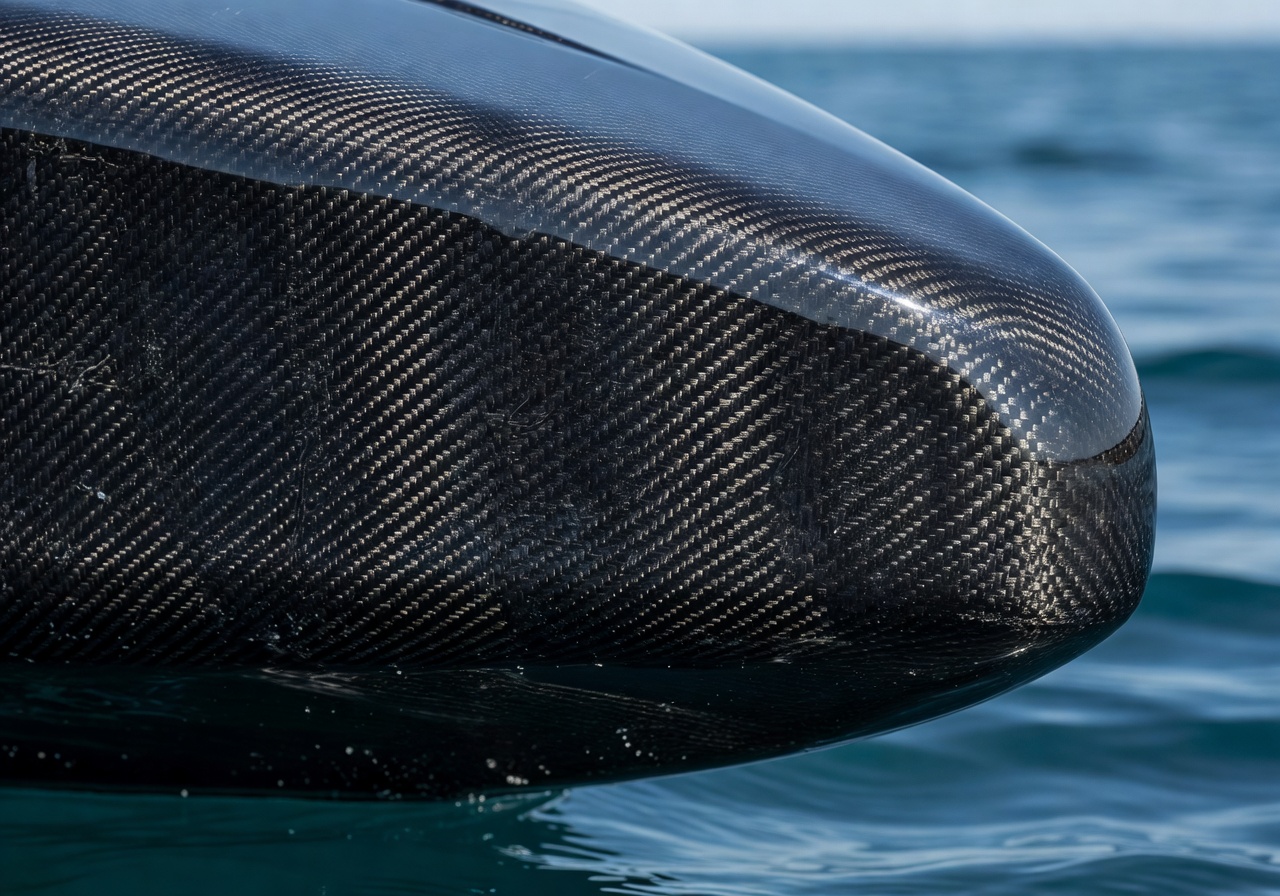 Close up of carbon fiber marine hull