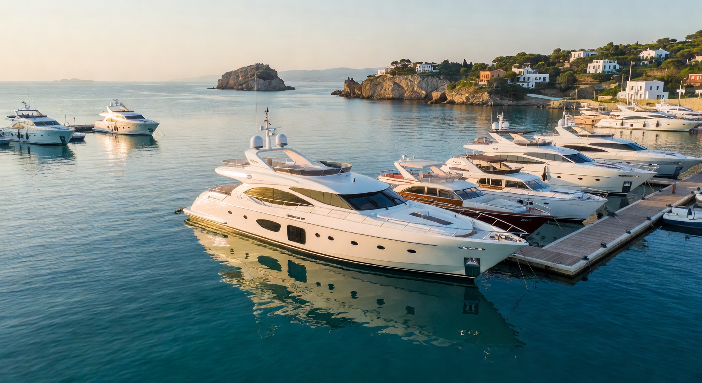 High-end Italian yacht dock drone shot