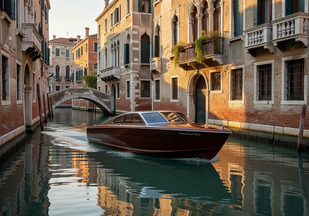 Venetian Marine Works elegant electric boat in Venice canal